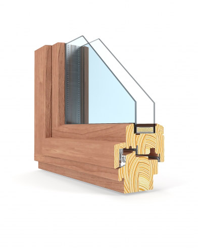 Modellansicht - Querschnitt eines Holzfensters mit einer Einbautiefe von 92mm