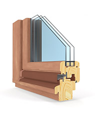 Modellansicht - Querschnitt eines Holzfensters mit einer Einbautiefe von 78mm